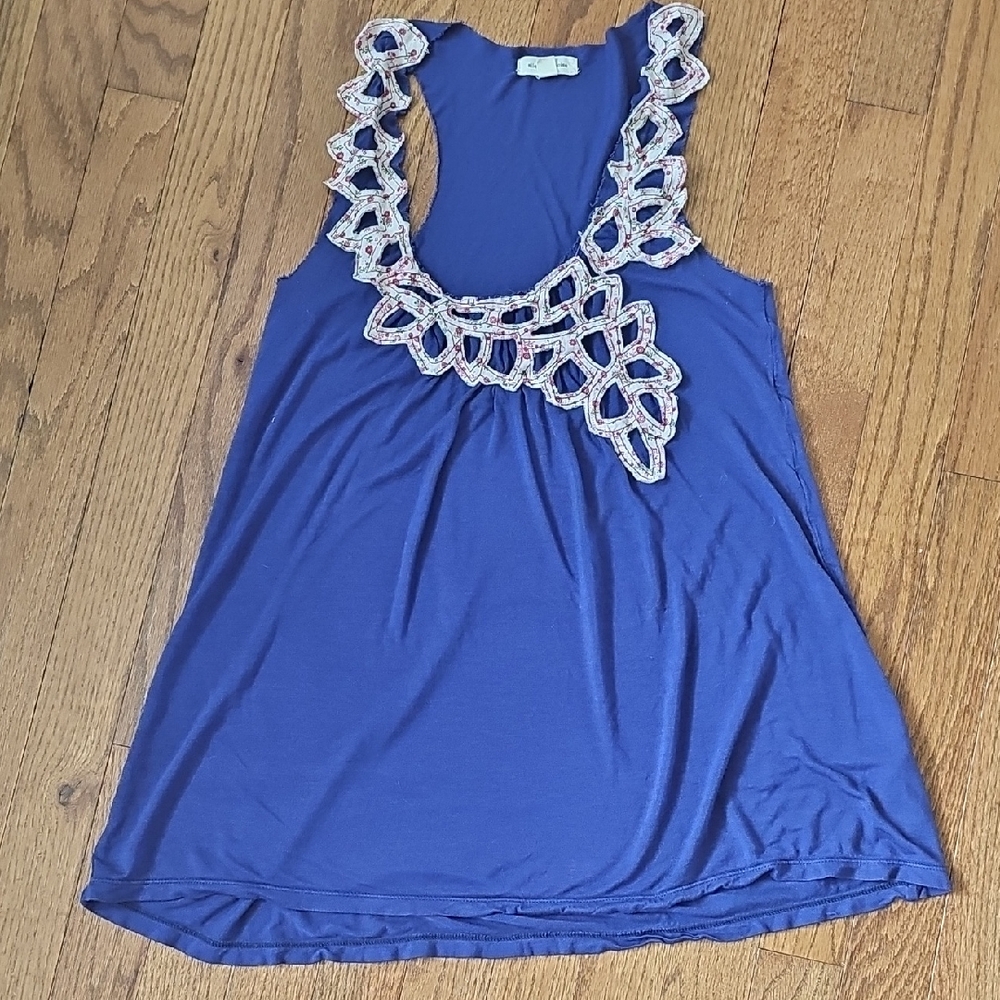 Silence + Noise Royal Blue Tank with Intricate Neckline